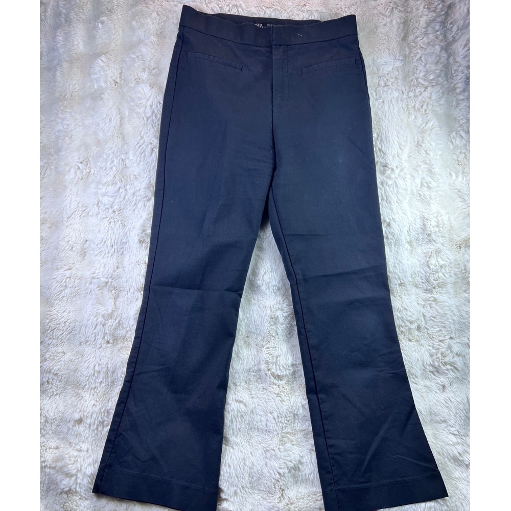 Zara Black High Waisted Flare Leg Trousers Pants Size M A25